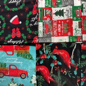 🛒 $8 Cotton Fabric - 4 Christmas Fat Quarters - Quilt #17